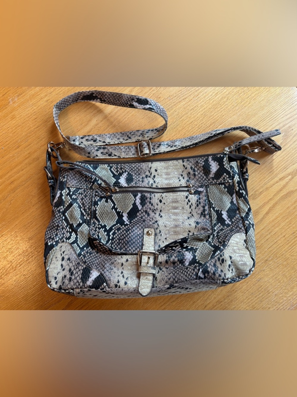 Faux Snakeskin Shoulder Bag – Neutral Python Print